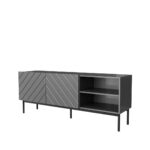 ABETO RTV cabinet on black steel frame 150x42x60 cm graphite/glossy graphite