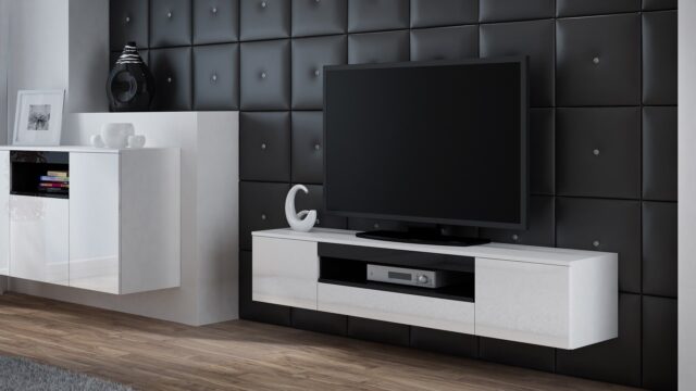 Cama TV stand VIVA 180 white/white gloss + black - imagine 2