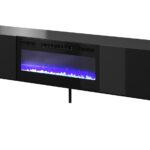 RTV cabinet SLIDE 200K with electric fireplace on black frame 200x40x57 cm all in gloss black