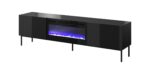 RTV cabinet SLIDE 200K with electric fireplace on black frame 200x40x57 cm all in gloss black