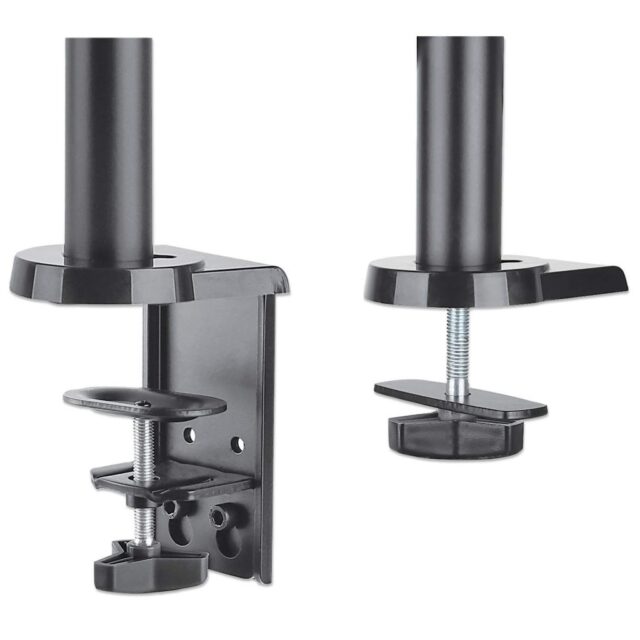 Manhattan TV & Monitor Mount  Desk  Full Motion (Gas Spring)  2 screens  Screen Sizes: 10-27   Black  Clamp or Grommet Assembly  Dual Screen  VESA 75x75 to 100x100mm  Max 8kg (each)  Lifetime Warranty - imagine 5