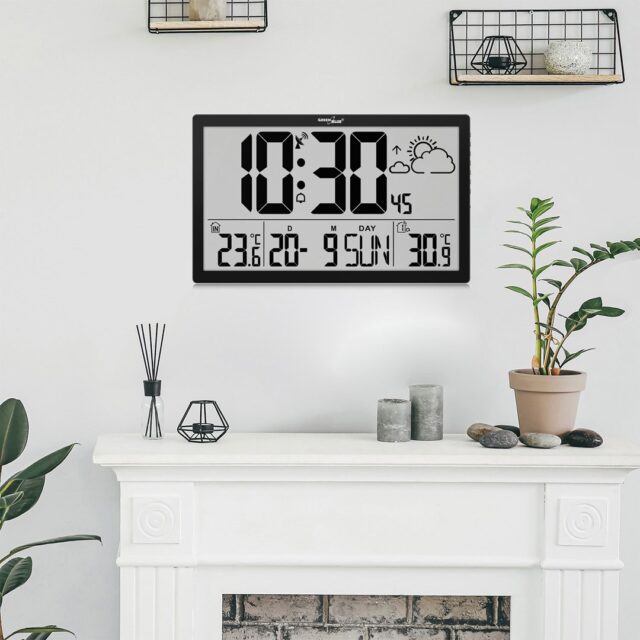 GreenBlue GB218 Extra Large LCD Wall Clock with Weather Station Temperature and Date Display - imagine 6