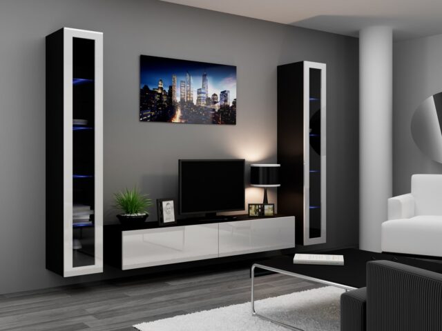 Cama TV Stand VIGO '180' 30/180/40 black/white gloss - imagine 6
