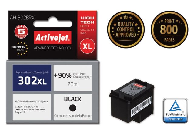 Activejet AH-302BRX ink for HP printer; HP 302XL F6U68AE replacement; Premium; 20 ml; black - imagine 2