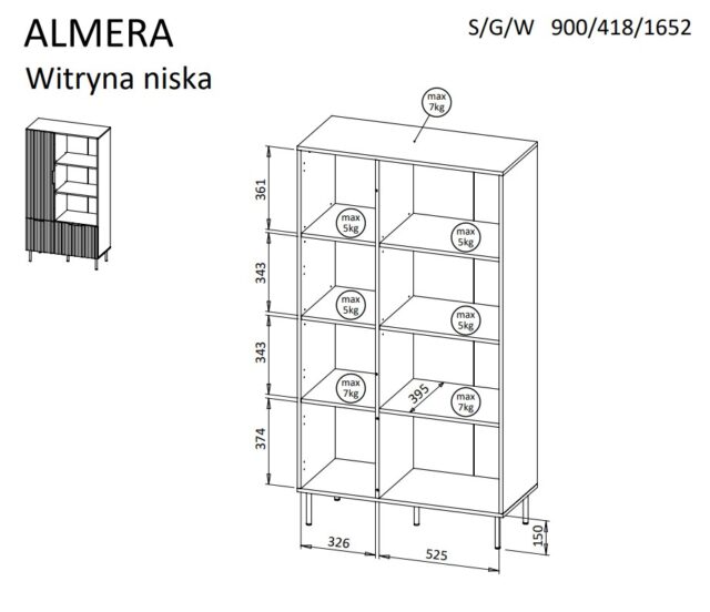 Cama 4 ALMERA bookcase 90x42x165 walnut/cashmere - imagine 4