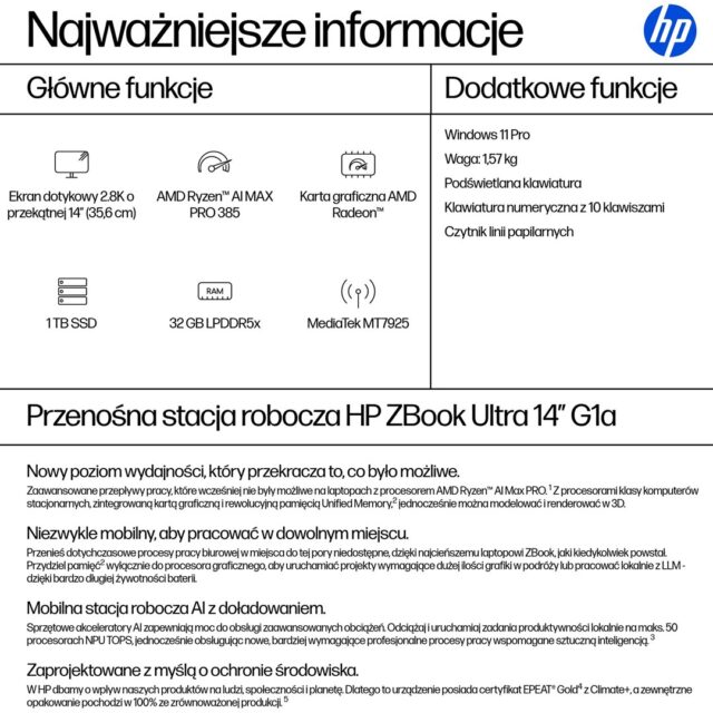 HP ZBook Ultra 14 G1a Ryzen AI Max PRO 390 14.0  2.8K Touch OLED IPS 400nits BV LBL 32GB LPDDR5x-8533 SSD1TB Radeon 8050S Cam IR 5 MPx 74 5Wh W11Pro 3Y OnSite - imagine 9