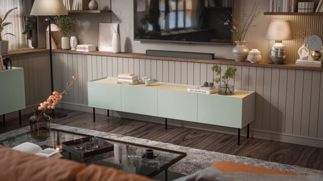 Cama FELLINI TV cabinet 200x40x52 olive + oiled oak top - imagine 3