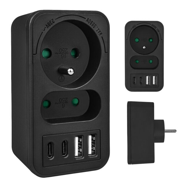 Maclean current socket x2 + 4xUSB  splitter with 2 sockets  2xUSB A  2xUSB C PD 20W  1x16A + 1x6A  MCE249 F/B - imagine 8