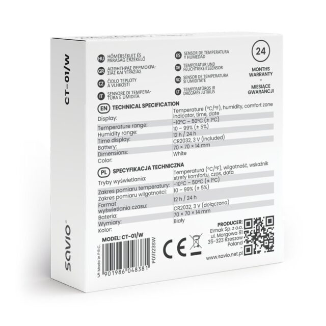 SAVIO Wireless weather station  temperature and humidity sensor  for indoor use  LCD screen  clock  date  handle with magnet  CT-01/W White - imagine 5