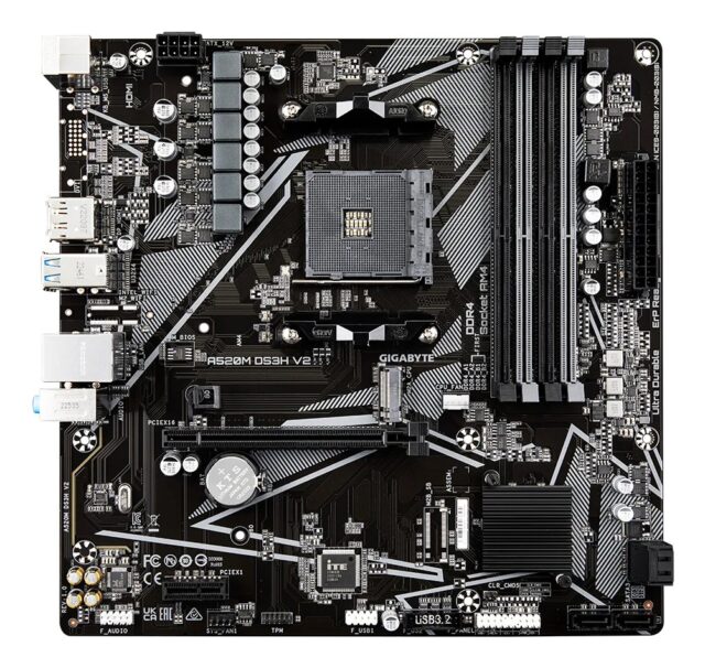 GIGABYTE A520M DS3H V2 Motherboard - Supports AMD Ryzen 5000 Series AM4 CPUs  up to 4733MHz DDR4 (OC)  PCIe 3.0 x16  GbE LAN  USB 3.2 Gen 1 - imagine 4