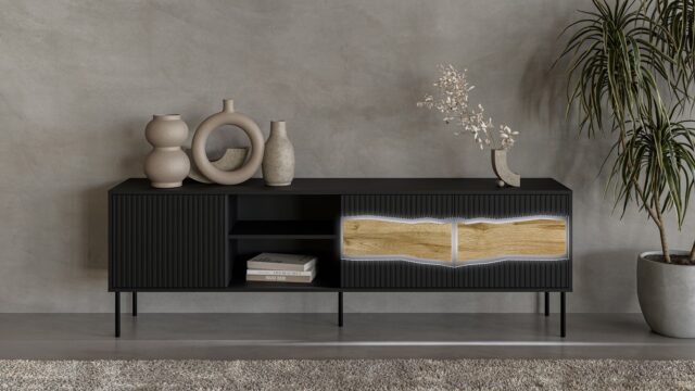 Cama INSERTO 3D1W TV cabinet 190x40x61.5 black + LED - imagine 6