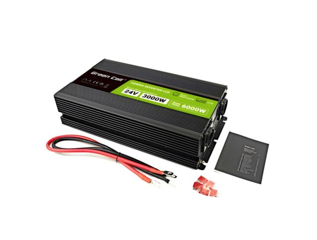Green Cell Przetwornica napicia PowerInverter LCD 24 V 3000W/60000W Przetwornica samochodowa z wywietlaczem - czysty sinus power adapter/inverter Auto Black - imagine 10