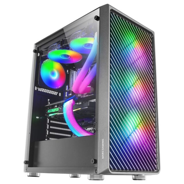 Mars Gaming MC-F Black  ATX Gaming Semitower  Full Tempered Glass Window  Metal-Mesh Front  4x 120mm ARGB Fans - imagine 3