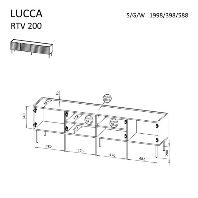Cama LUCCA 4D TV cabinet 200x40x59 black - imagine 4