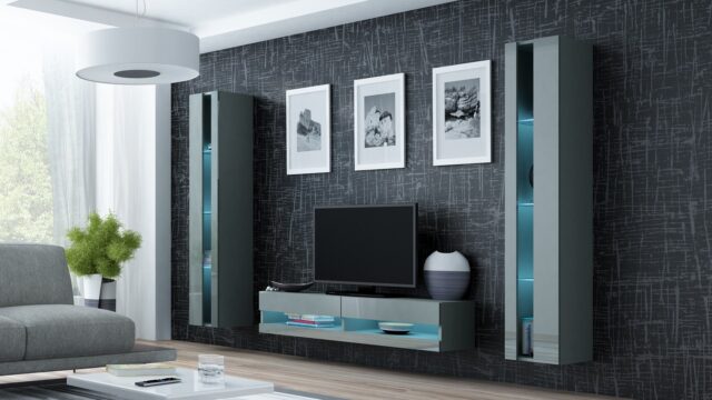 Cama TV stand VIGO NEW 30/140/40 grey/grey gloss - imagine 3