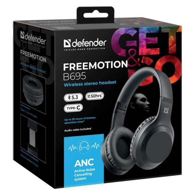 HEADPHONES DEFENDER BLUETOOTH FREEMOTION B695 ANC BALCK - imagine 11