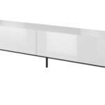 RTV SLIDE cabinet on black steel frame 200x40x50 cm all in gloss white