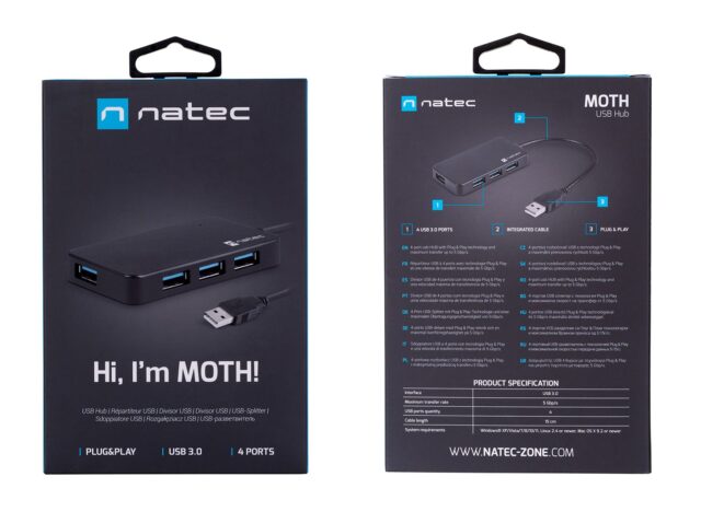 NATEC Hub USB 3.0 Moth (4 ports  black) - imagine 6