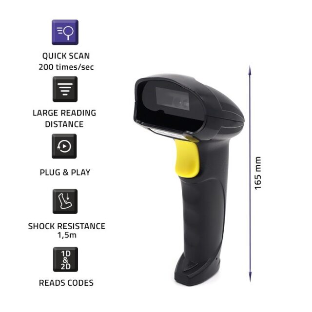 Qoltec 50853 Laser barcode scanner 1D | 2D | Black - imagine 7