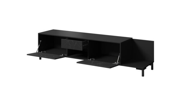 RTV cabinet MARMO 2D1S1K 195x40x47.5 cm black matt/marble black - imagine 2