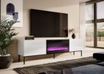 RTV SLIDE 200K cabinet with an electric fireplace on a black frame 200x40x57 cm all in white gloss - imagine 2