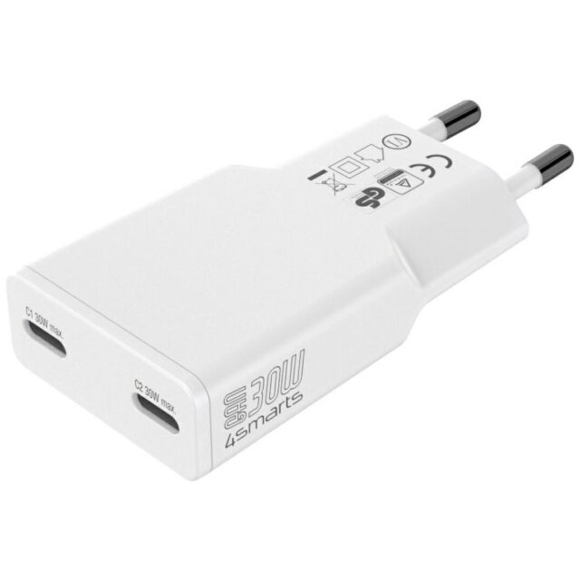 Ładowarka sieciowa 4smarts FlatPlug Slim  Dual 30W GaN 2xUSB-C biały - imagine 2