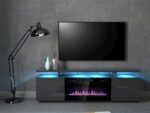 RTV EVA cabinet with electric fireplace 180x40x52 cm graphite/glossy graphite - imagine 4
