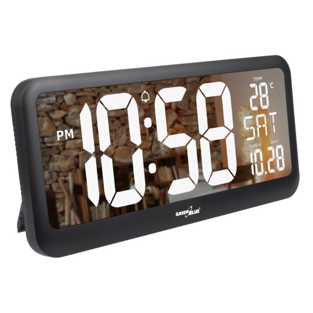 Large Digital Clock Wall Mount Free Standing with Temperature Sensor 37x17cm LCD Display Power Adapter & Battery Operated - imagine 8