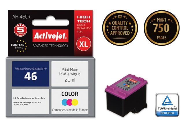 Activejet AH-46CR ink for HP printer; HP 46 CZ638AA replacement; Premium; 21 ml; color - imagine 2