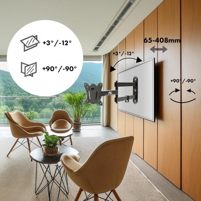 Maclean MC-417 Full Motion TV Monitor Wall Mount 13-32  30kg max. VESA 100x100 Black Powder Coated Universal Holder Bracket Adjustable Wall Distance Rotating Tilting - imagine 6