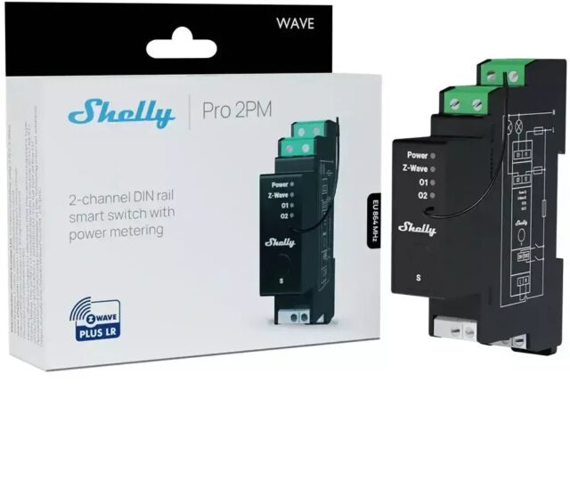 Sterownik dwukanałowy na szynę DIN Z-Wave Shelly Wave Pro 2PM LR - imagine 2