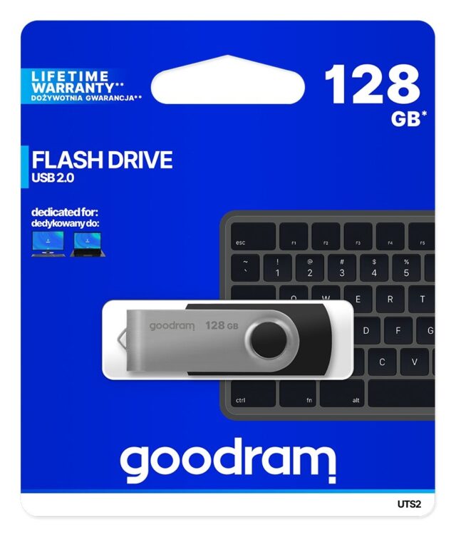 Goodram UTS2-1280K0R11 USB flash drive 128 GB USB Type-A 2.0 Black Silver - imagine 5