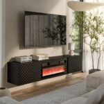 Cama RTV cabinet LARA 183x35x37 black matt + black fireplace - imagine 3