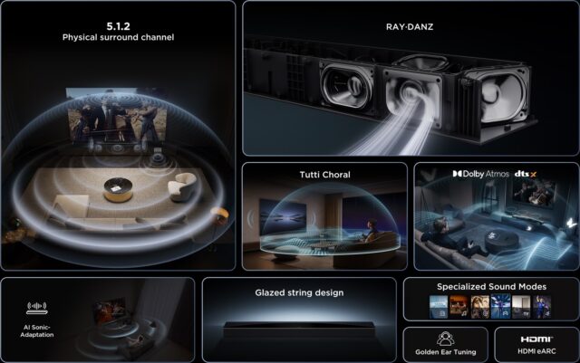 TCL Q Q75H Class 5.1.2 Channel Sound Bar with Dolby Atmos  Ray Danz Technology  and Wireless Subwoofwer - imagine 2