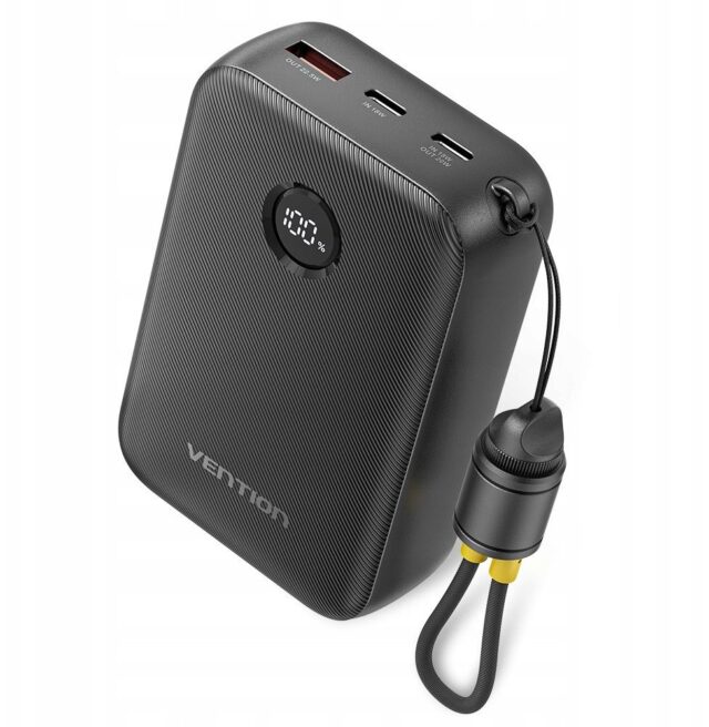 Powerbank Vention 20000mAh 2 x USB-C 1x USB-A z wyświetlaczem 22 5W czarny - imagine 2