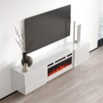 RTV LUXE cabinet 182.6x34.5x37.5 white/gloss white + white mantelpiece - imagine 3