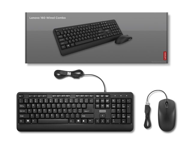 Lenovo 160 keyboard Mouse included Home/Office USB US English Black - imagine 5