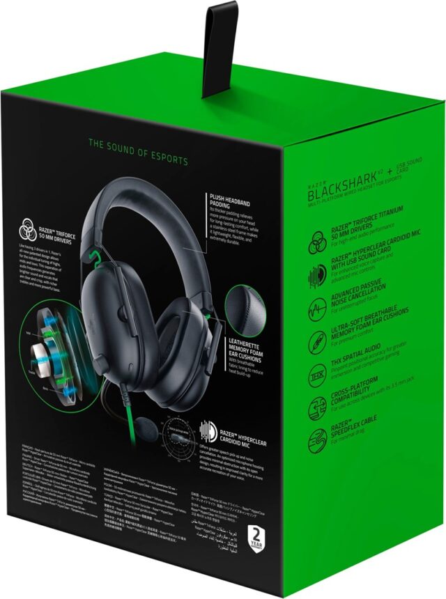 Razer Blackshark V2 X Headset Wired Head-band Gaming Black  Green - imagine 6