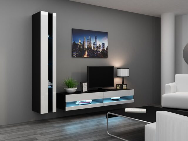 Cama TV stand VIGO NEW 30/140/40 black/white gloss - imagine 3