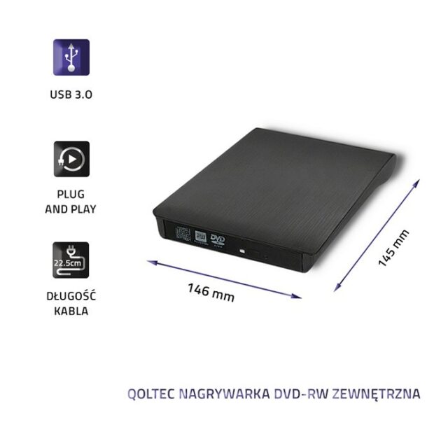 Qoltec 51857 External DVD-RW recorder |USB 3:0|Black - imagine 5