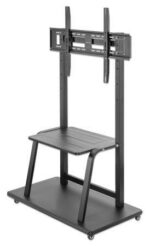 Manhattan TV & Monitor Mount  Trolley Stand  1 screen  Screen Sizes: 37-100   Black  VESA 200x200 to 800x600mm  Max 150kg  Shelf and Base for Laptop or AV device  Height-adjustable to four levels: 862  916  970 and 1024mm  LFD  Lifetime Warranty