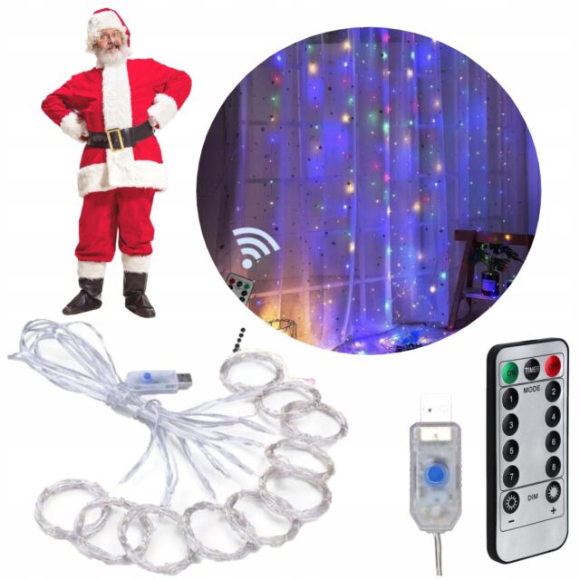 EXTRALINK KURTYNA ŚWIETLNA 300 LED 3X3 LAMPKI ŚWIĄTECZNE CHOINKOWE MULTIKOLOR OZDOBA - imagine 3