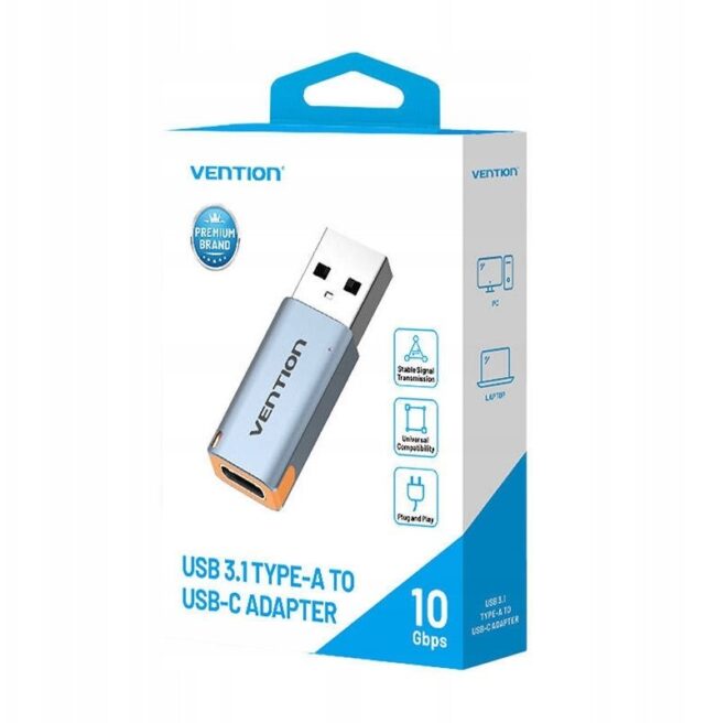 Adapter USB 3.1 Vention USB-A do USB-C ze smyczą stop aluminium - imagine 3