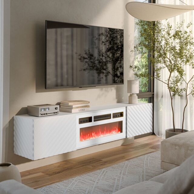 Cama RTV cabinet LARA 183x35x37 white matt + white mantelpiece - imagine 3