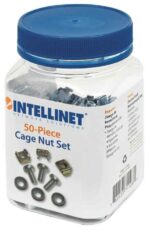 Intellinet Cage Nut Set (50 Pack)  M6 Nuts  Bolts and Washers  Suitable for Network Cabinets/Server Racks  Plastic Storage Jar  Lifetime Warranty