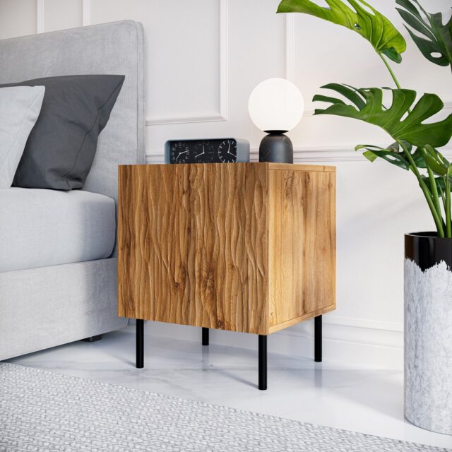 Bedside table 2 pcs. JUNGLE 53.5x40.5x44 oak wotant + black legs - imagine 3