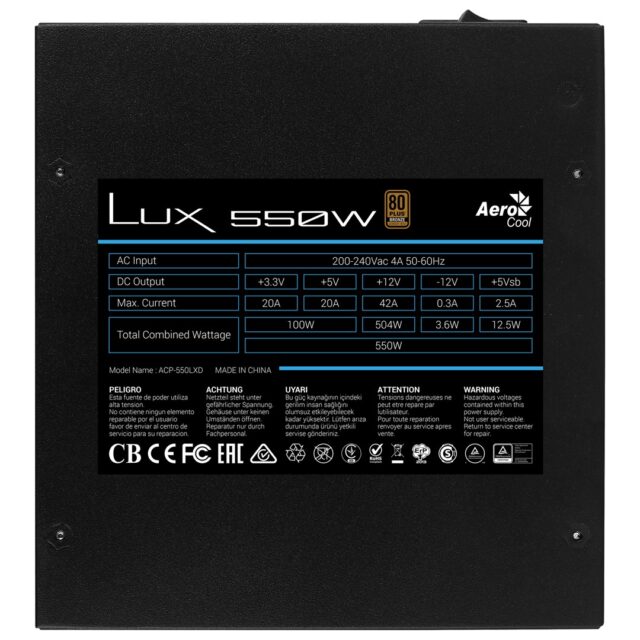 Aerocool LUX 550W power supply unit 20+4 pin ATX ATX Black - imagine 4