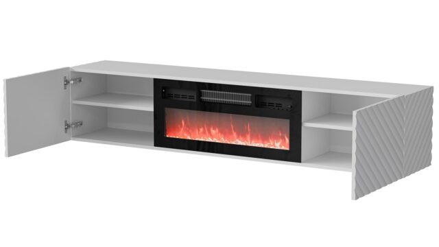 Cama RTV cabinet LARA 183x35x37 white matt + black fireplace - imagine 2