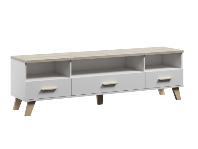 Cama RTV stand LOTTA 180cm white + sonoma oak - imagine 2