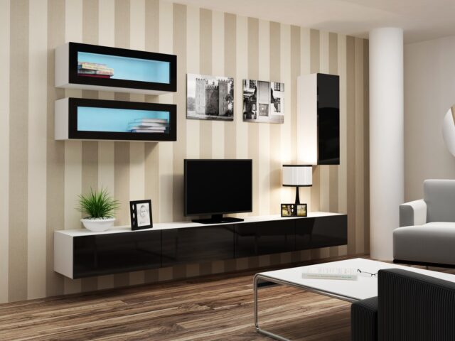 Cama TV stand VIGO 140 30/140/40 white/black gloss - imagine 10